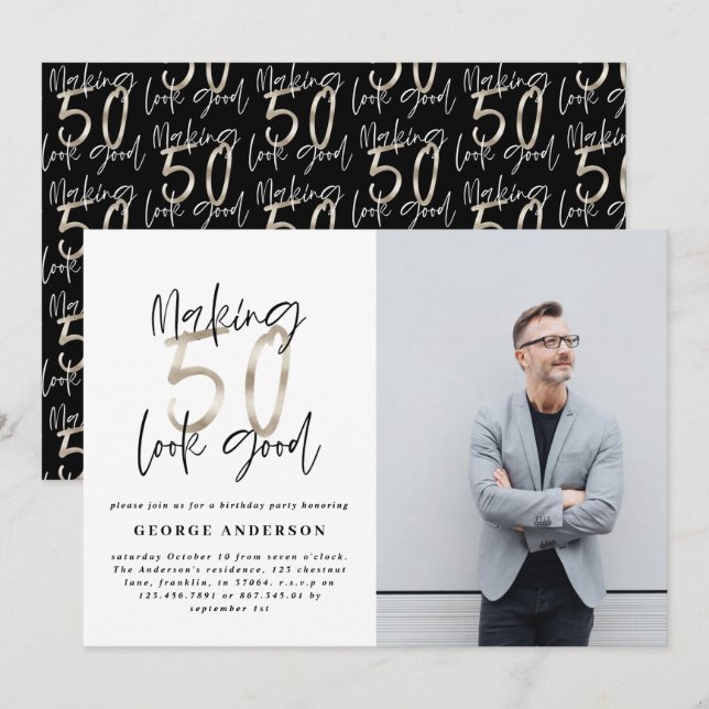 50º aniversário da prata negra elegante moderna (Frente/Verso)