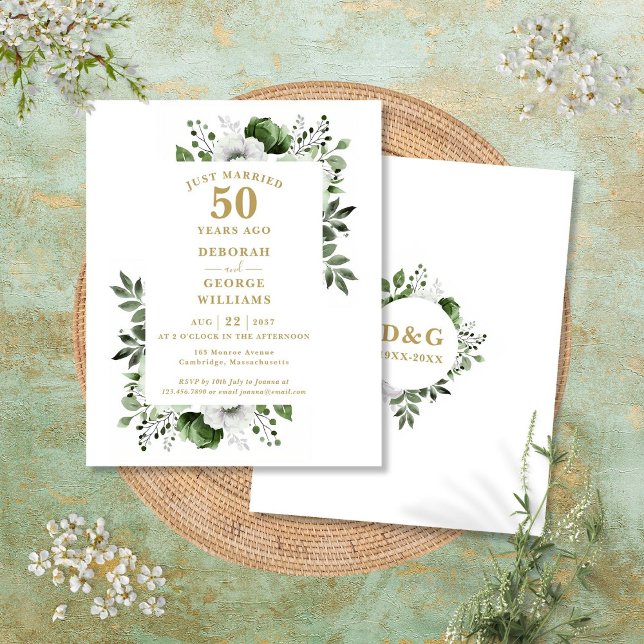 50º aniversário de casamento Convite oral (Budget 50th Wedding Anniversary Floral Invitation)