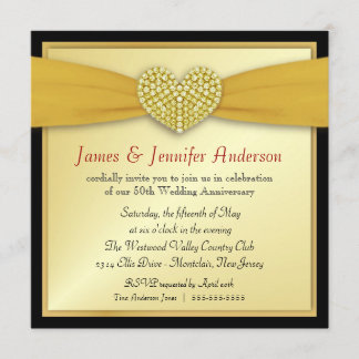 50º aniversário de convites para coração legante d