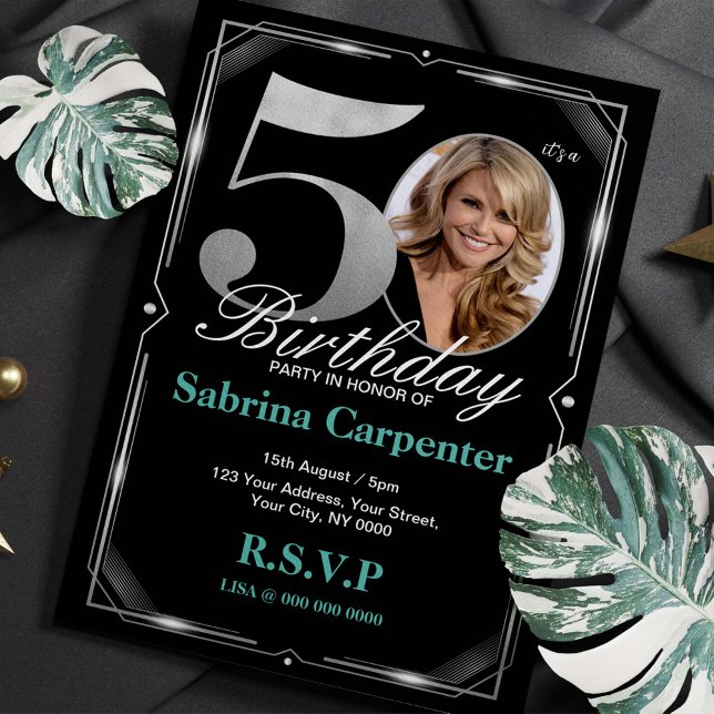 50º Aniversário do Prata e Convite Preto (Criador carregado)