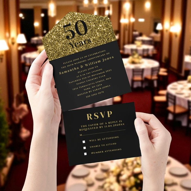 50º Aniversário Dourado Black Modern (Criador carregado)