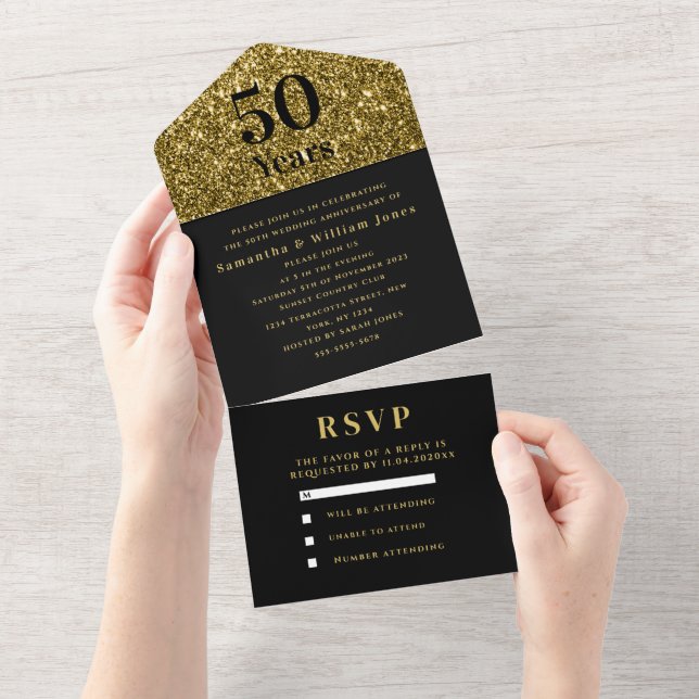 50º Aniversário Dourado Black Modern (Aba destacável)