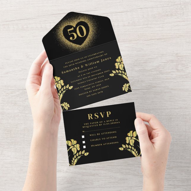 50º Aniversário Dourado Floral Modern (Aba destacável)