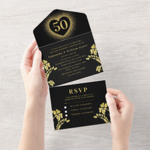 50º Aniversário Dourado Floral Modern