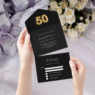 50º aniversário dourado preto rsvp