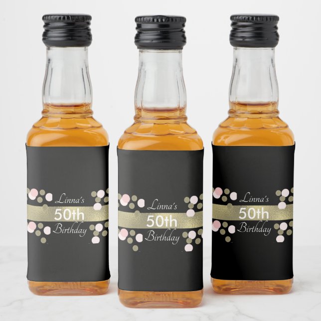 50º Aniversário Faux Faux Pink Party Water B (Garrafas)