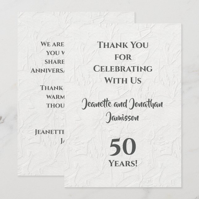 50º Aniversário Floral Branco Agradecimento Elegan (Frente/Verso)