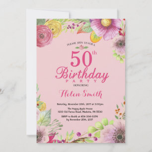 50º Aniversário Floral Convite para Mulheres Ros