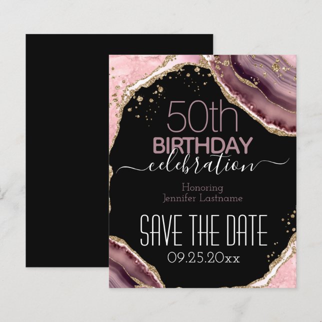 50º Aniversário Guardar a Data do Orçamento Rosa (Frente/Verso)