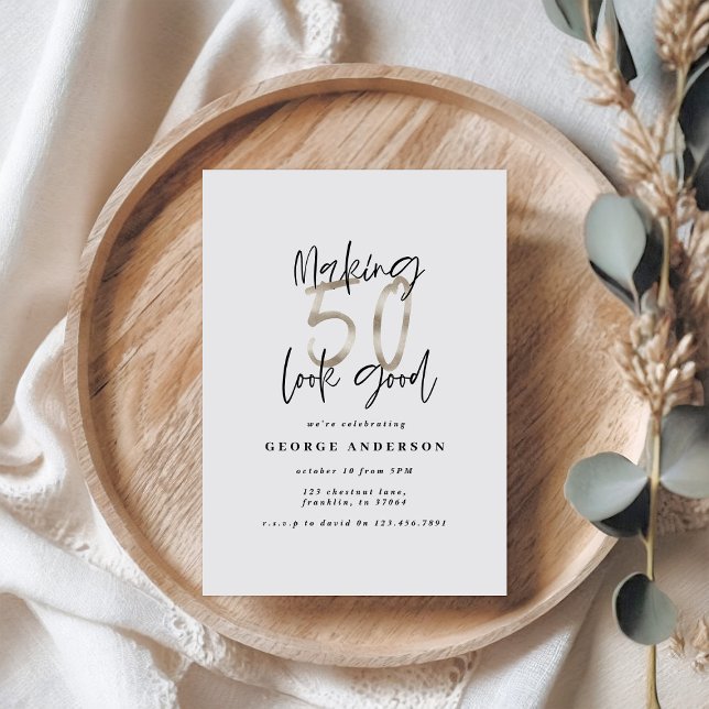 50º aniversário preto e prateado elegante moderno (Criador carregado)