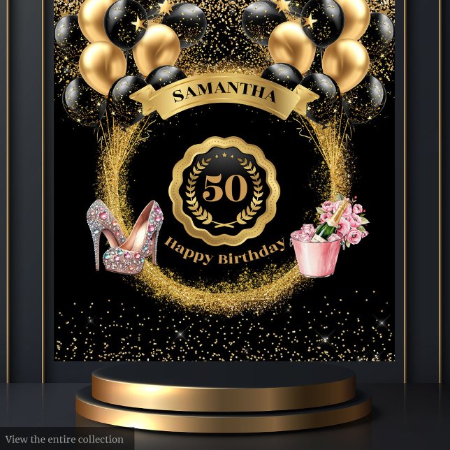 50º Aniversário Tapeçaria Dourada Literária Rosa E (50th Birthday Tapestry Gold Glitter Pink High Heels)