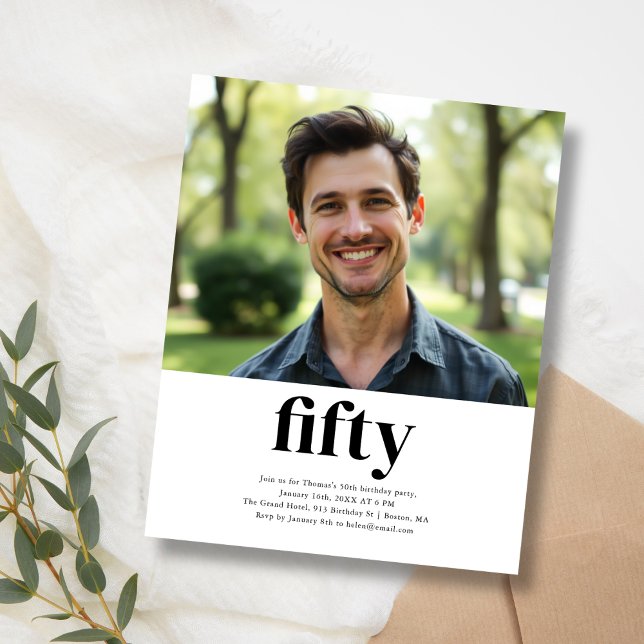 50º Convite de 50º Aniversário a Preto e Branco (Criador carregado)