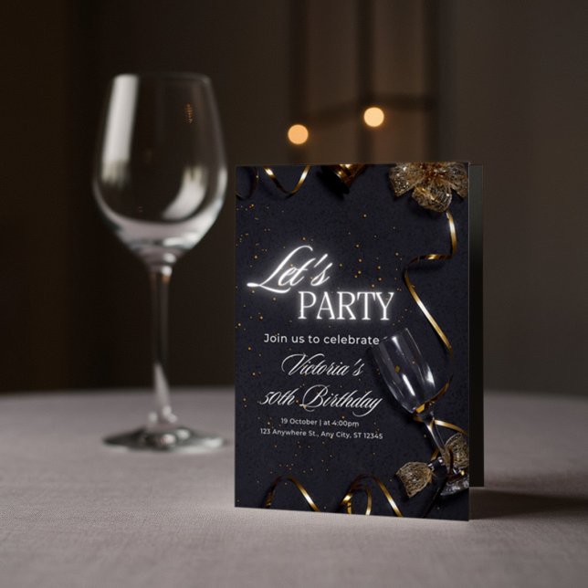 50º Convite de 50º Aniversário do Elegante Negro e (Criador carregado)