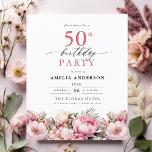 50º Convite de Aniversário, Cor-de-Rosa, de Orçame<br><div class="desc">Celebre em estilo com um convite de 50 anos para caligrafia floral no jardim, perfeito para um evento de marco. Com designs florais vibrantes e caligrafia elegante, este convite dá um tom caprichoso mas sofisticado para a sua celebração. O tema do jardim exuberante combina beleza natural com uma tipografia graciosa,...</div>