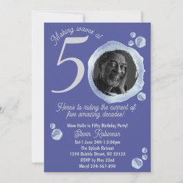 50º Convite de aniversário de bolhas azuis Indigo