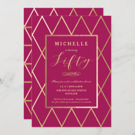 50º Convite de Aniversário - Dourado, Elegante, Tr