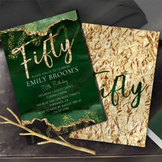 50º Convite de Aniversário Emerald Green e Dourado