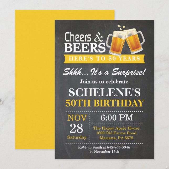 50º Convite de Aniversário para Cheers e Cervejas  (Frente/Verso)