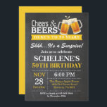 50º Convite de Aniversário para Cheers e Cervejas<br><div class="desc">Surpresa Saúde e Cervejas 50º Cartão de Aniversário. Aniversário Adulto.Amarelo. 16º 18º 80 21 30 40º 50º rua 100º 70. Qualquer Idade.
Para mais personalização,  clique no botão "Personalizar" e use a ferramenta design para modificar este modelo.</div>