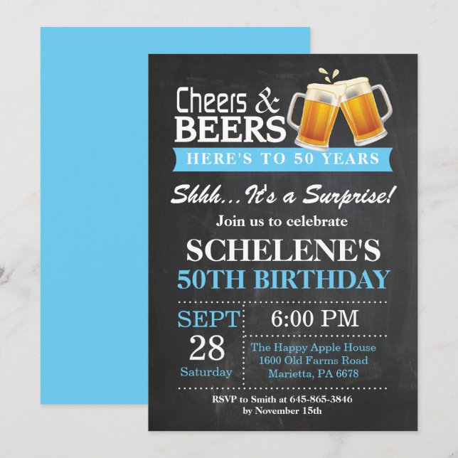 50º Convite de Aniversário para Cheers e Cervejas  (Frente/Verso)
