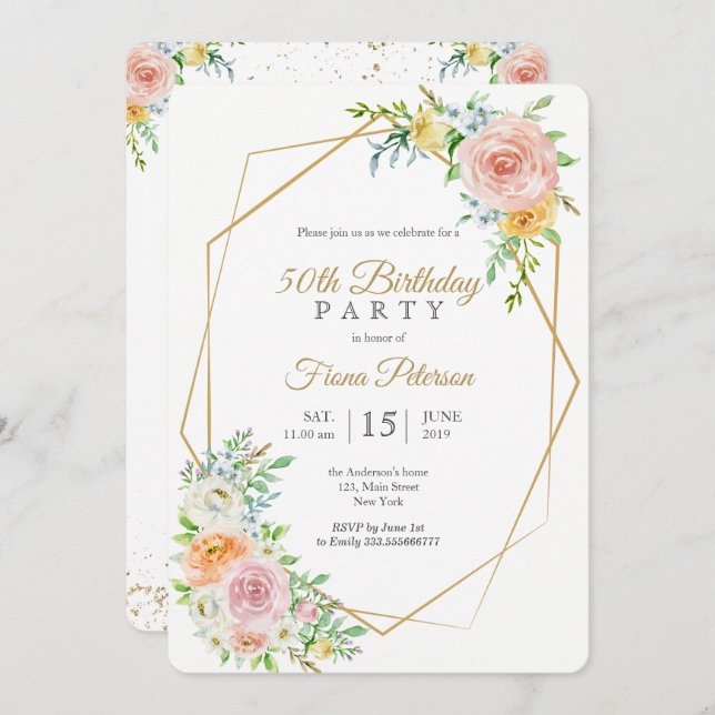 50º Convite de aniversário para ela (Frente/Verso)