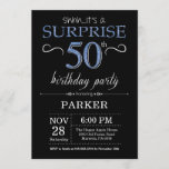 50º Convite de Aniversário para Preto e Azul<br><div class="desc">Surpreenda o 50º Convite de Aniversário com Fundo de Brilho Preto e Azul. Chalkboard. Aniversário Adulto. Homens ou Mulheres no Dia Convidam. Qualquer idade.Para mais personalização,  clique no botão "Personalizar" e use a ferramenta design para modificar este modelo.</div>