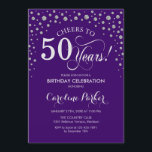 50º Convite de aniversário - Prata Roxo<br><div class="desc">50º Convite de aniversário. Design elegante com prata brilhante falso e roxo. Anima-te a 50 anos! Envie-me uma mensagem se precisar de mais personalização.</div>