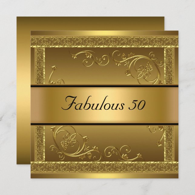 50º Convite Dourado Fabuloso para Festas de aniver (Frente/Verso)