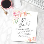 50º Convite Floral Cor-de-Rosa-Rosa<br><div class="desc">Convite de aniversário elegante,  chic e econômico com 50º  com "50 & Fabuloso" em na moda e delicados buquês florais cor de água rosa e coral com sotaques dourados. Você pode personalizar com o nome dela e os detalhes da festa.</div>