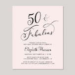 50º Convite Rosa Festa de aniversário<br><div class="desc">Elegante,  chic e convite de aniversário cor-de-rosa,  compatível com orçamento,  com 50º e com "50 & Fabuloso" escrito em um script de na moda. Você pode personalizar com o nome dela e os detalhes da festa.</div>