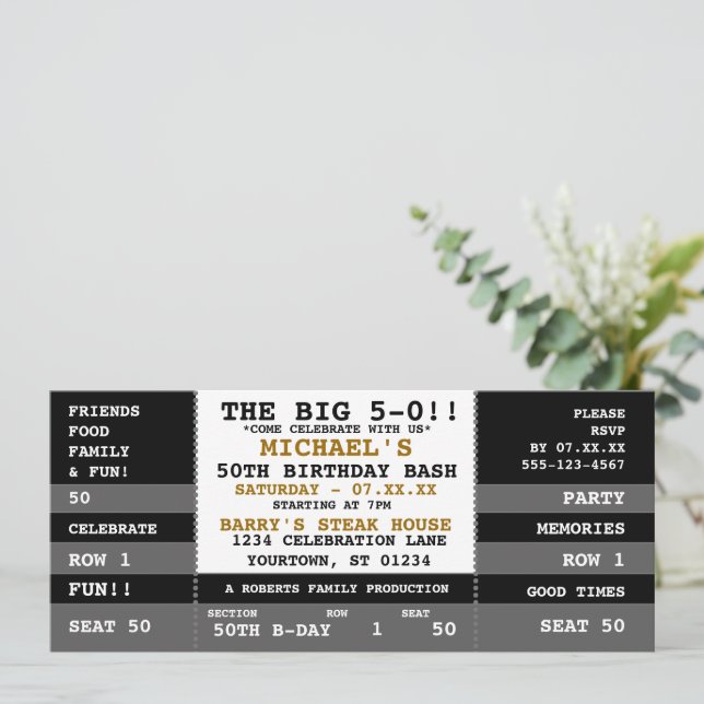 50º Convites de festas de Bilhetes de Concertos de (Em pé/Frente)