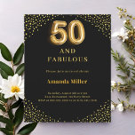 50º fabuloso convite de aniversário para ouro negr<br><div class="desc">Um fundo preto clássico,  decorado com cantos de ouro. Personalize e adicione um nome e detalhes da parte. 50 com letra de estilo balão. 1 folha = 1 convite impresso de borda a borda.</div>
