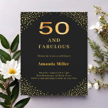 50º fabuloso convite de aniversário para ouro negr<br><div class="desc">Um fundo preto clássico,  decorado com cantos de ouro. Personalize e adicione um nome e detalhes da parte. 1 folha = 1 convite impresso de borda a borda.</div>