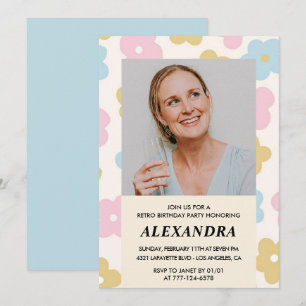 50.º aniversário de convite Flores Retro Groovy Cu