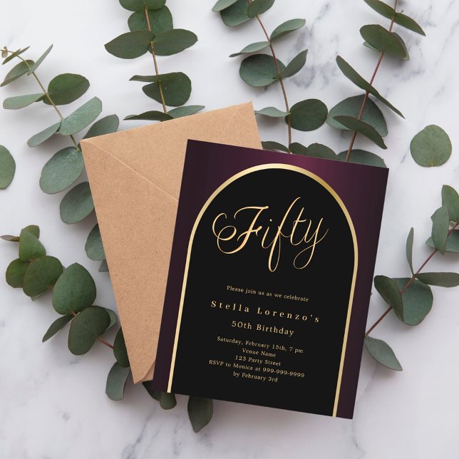 50.º aniversário do convite de arco de ouro preto (Criador carregado)