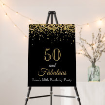 50 and Fabulous Gold Glitter and Black Birthday