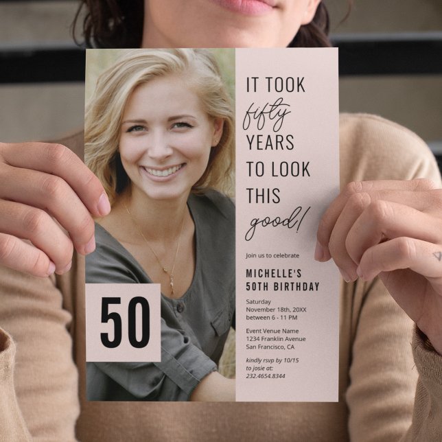 50 Convite de aniversário de Foto Moderna 50 (Criador carregado)