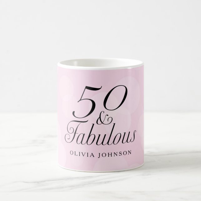 50 e caneca de café fabulosa - rosa & branco (Centro)