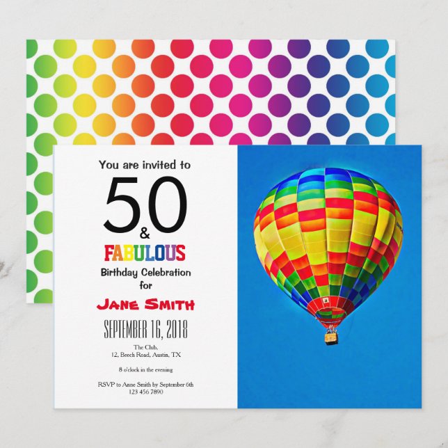 50 e Convite Fabuloso de Aniversário (Frente/Verso)