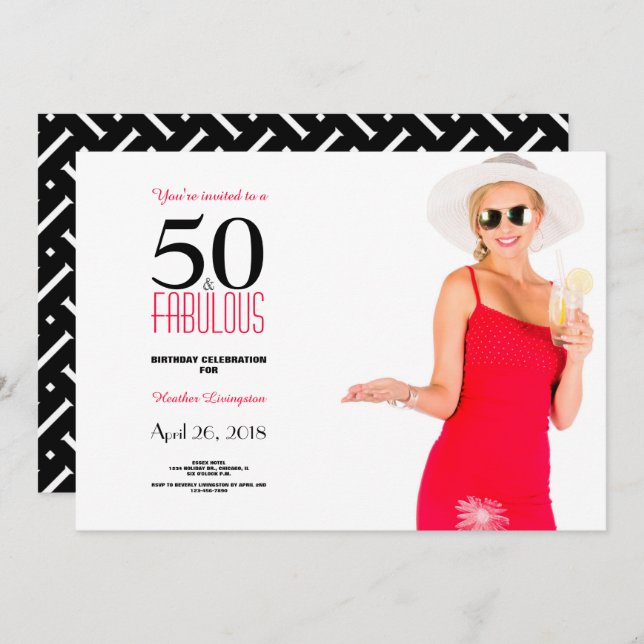50 e Fabuloso 50.º Convite de Aniversário (Frente/Verso)