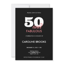 50 e Fabuloso 50.º Convite de Aniversário a Preto