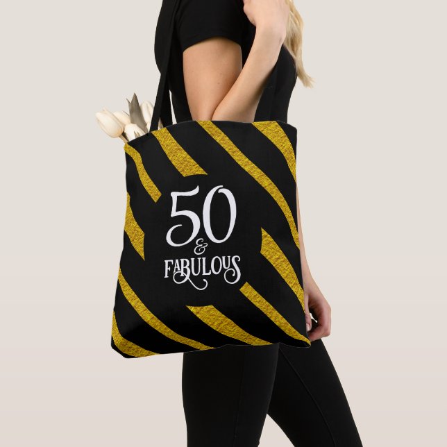 50 e Fabuloso Black and Dourado Tote Bag (Close Up)