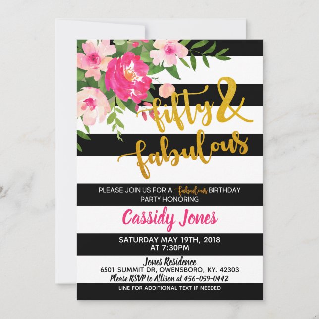 50 e Fabuloso Convite de Aniversário (Frente)