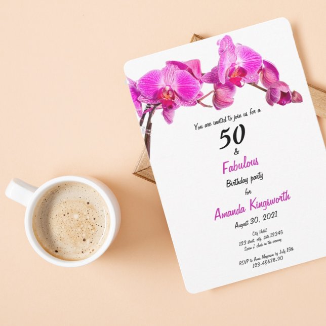 50 e fabuloso convite de aniversário com orquídea (Criador carregado)