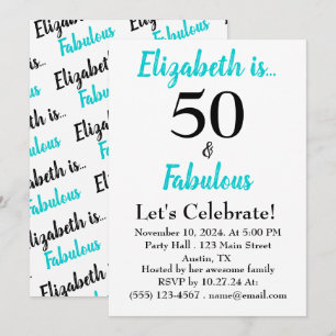 50 e Fabuloso Convite de Script Preto Turquesa