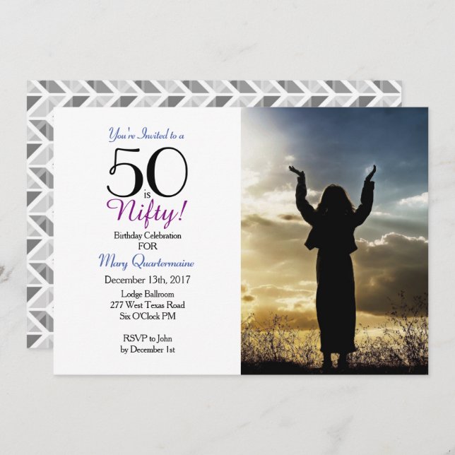 50 é Nifty! 50º Convite para Fotografias de Festa  (Frente/Verso)