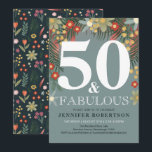 50 Moderno e Chic e Convite de Aniversário Fabulos<br><div class="desc">Estes 50 e Fabulosos convites são ideais para a sua próxima comemoração chica e elegante da 50ª festa de aniversário! Os convites apresentam um fundo azul marinho com uma bela borda de flores modernas brilhantes, com espaço para você adicionar todos os detalhes de sua cinquenta e fabulosa festa. Na parte...</div>