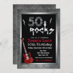 50 Rocks Rockstar Guitar 50º Convite de Aniversári<br><div class="desc">50 Rocks Rockstar Electric Guitar Metal Metallic Silver Glitter 50th Surprise Birthday Invitation</div>