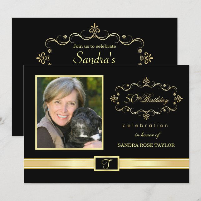50th Convites de festas de aniversários com foto (Frente/Verso)
