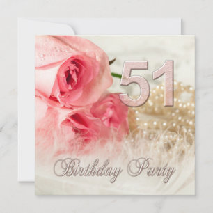 51 Convites de aniversário, rosas e pérolas de rua